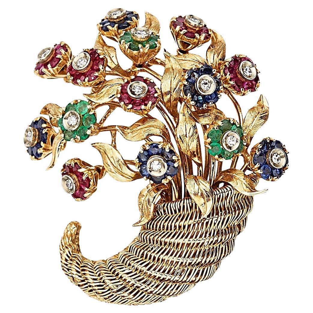 Tiffany & Co. 18k Gold 0.30 Carat Diamond & Gemstone En Tremblant Bouquet Brooch