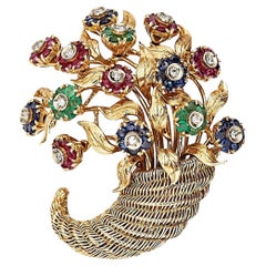 Tiffany & Co. 18k Gold 0.30 Carat Diamond & Gemstone En Tremblant Bouquet Brooch