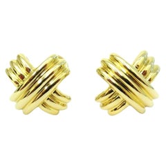 TIFFANY & Co. 18K Gold 18mm Wide Signature X Earrings