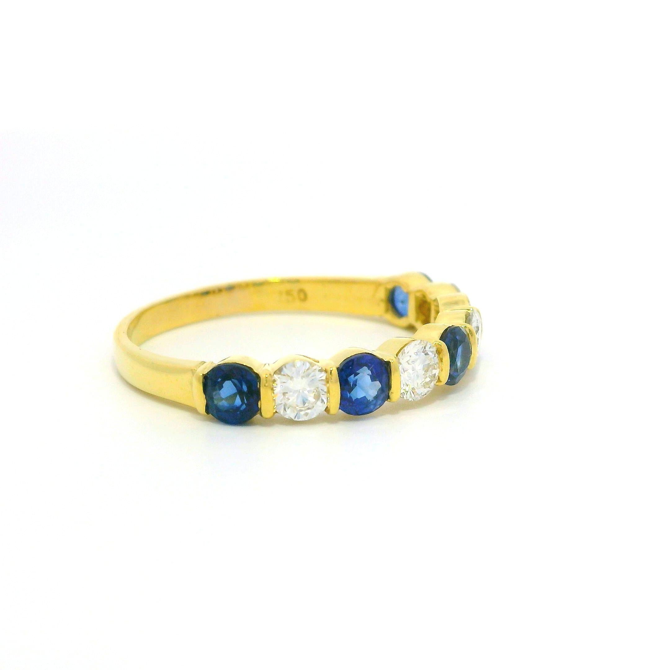 Women's Tiffany & Co. 18k Gold 1.95ct Bar Channel Sapphire and Diamond 9 Stone Band Ring For Sale