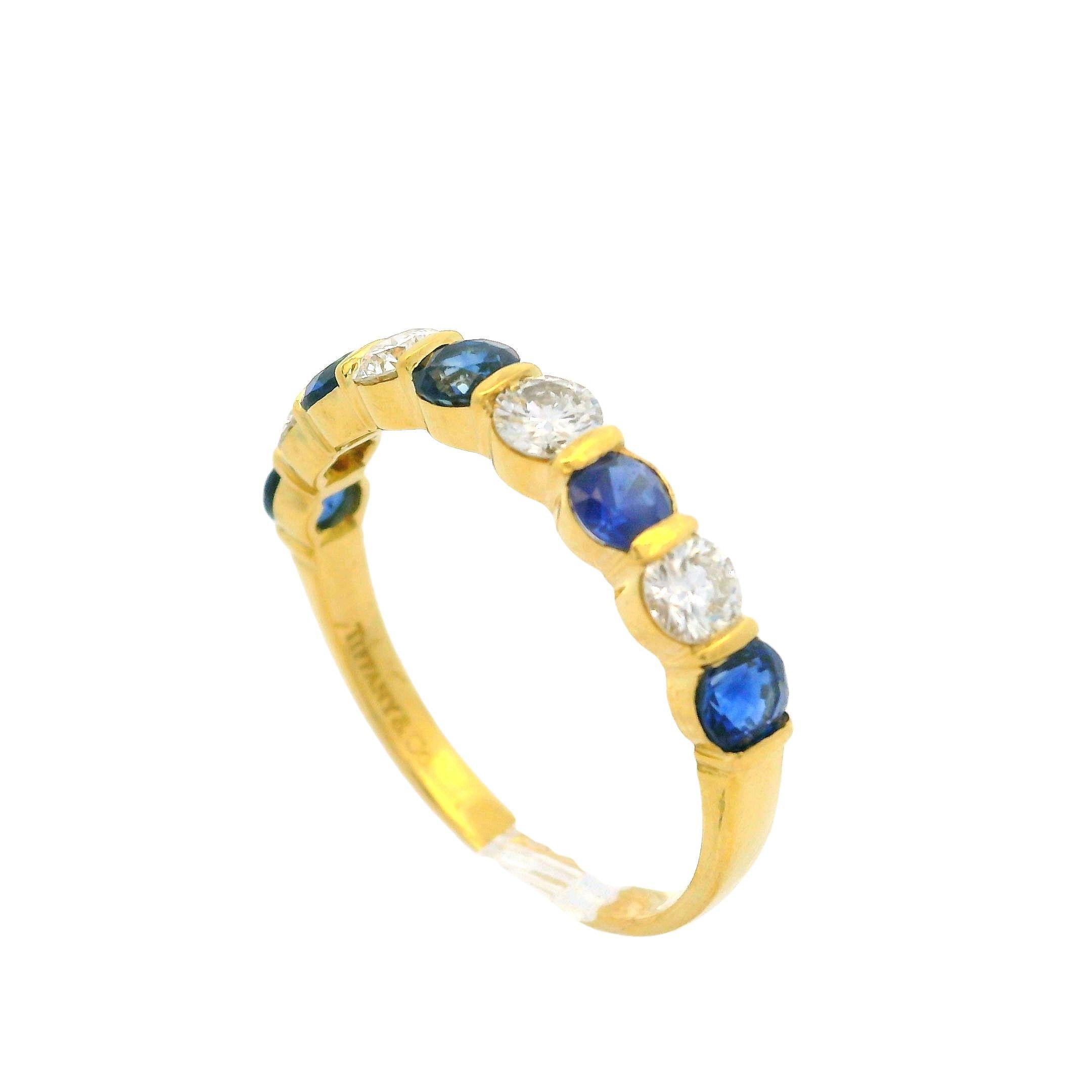 Tiffany & Co. 18k Gold 1.95ct Bar Channel Sapphire and Diamond 9 Stone Band Ring For Sale 2