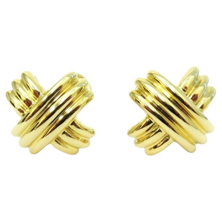 TIFFANY & Co. 18K Gold 19mm Wide Signature X Earrings Large For Sale