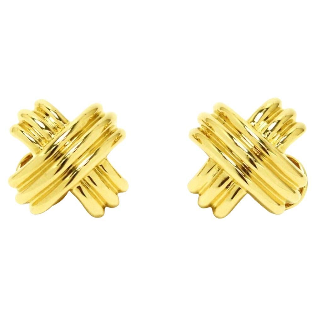 TIFFANY & Co. 18K Gold 19mm Wide Signature X Earrings For Sale