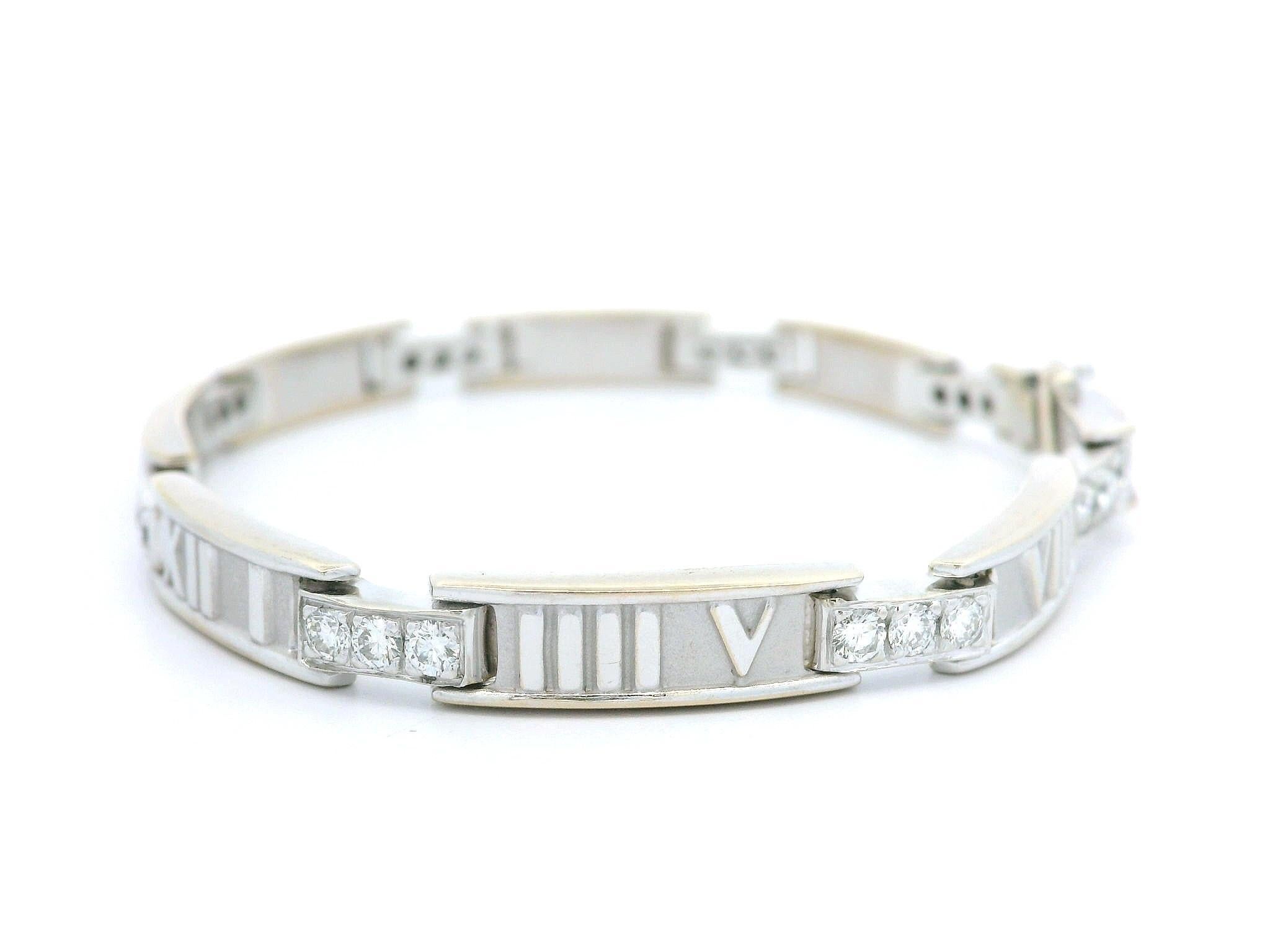 Brilliant Cut Tiffany & Co. 18k Gold 1ctw Diamond Atlas Roman Numeral Line Bracelet