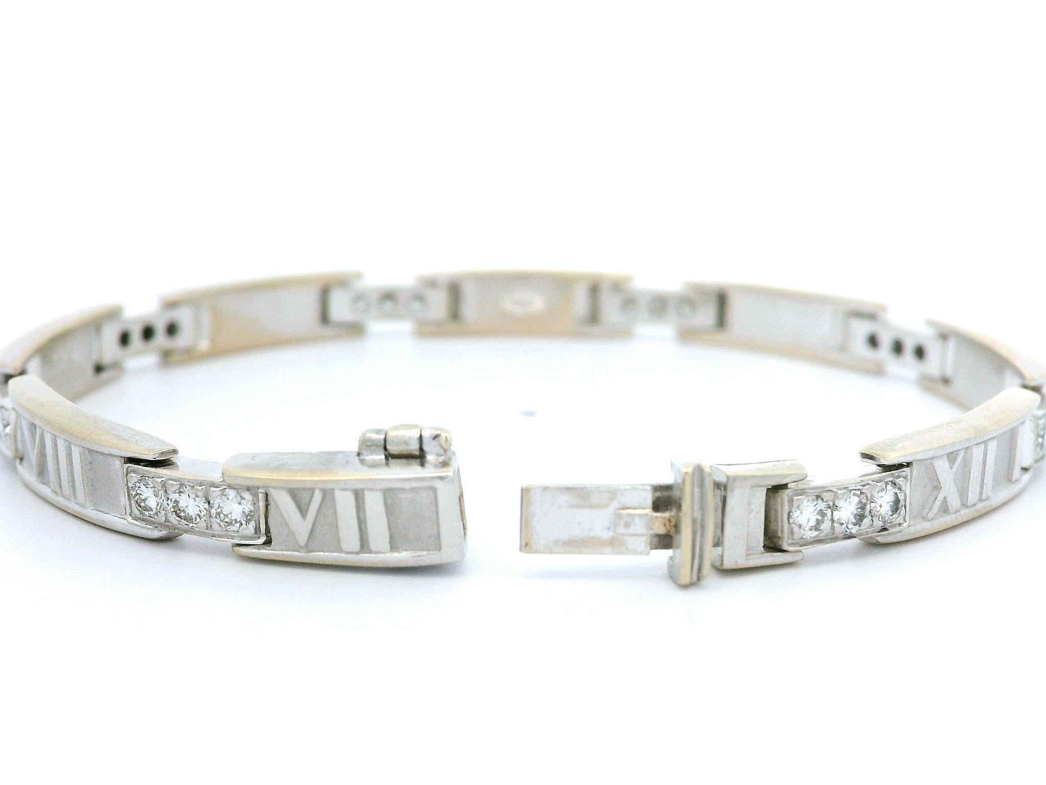 Tiffany & Co. 18k Gold 1ctw Diamond Atlas Roman Numeral Line Bracelet In Excellent Condition In Montclair, NJ