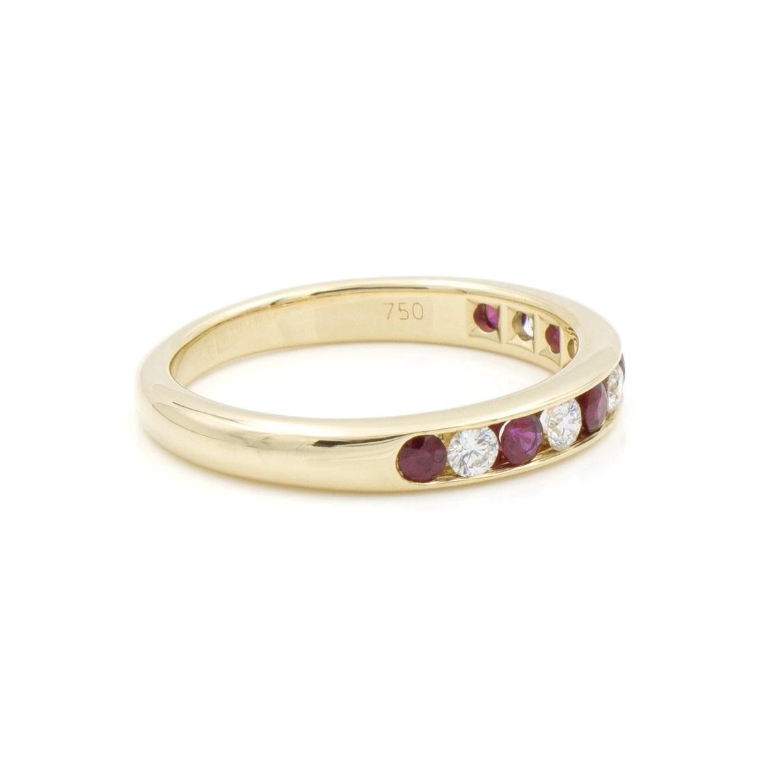 TIFFANY & Co. 18K Gold 3mm Halbkreis Diamant Rubin Band Ring 5.5 Damen im Angebot
