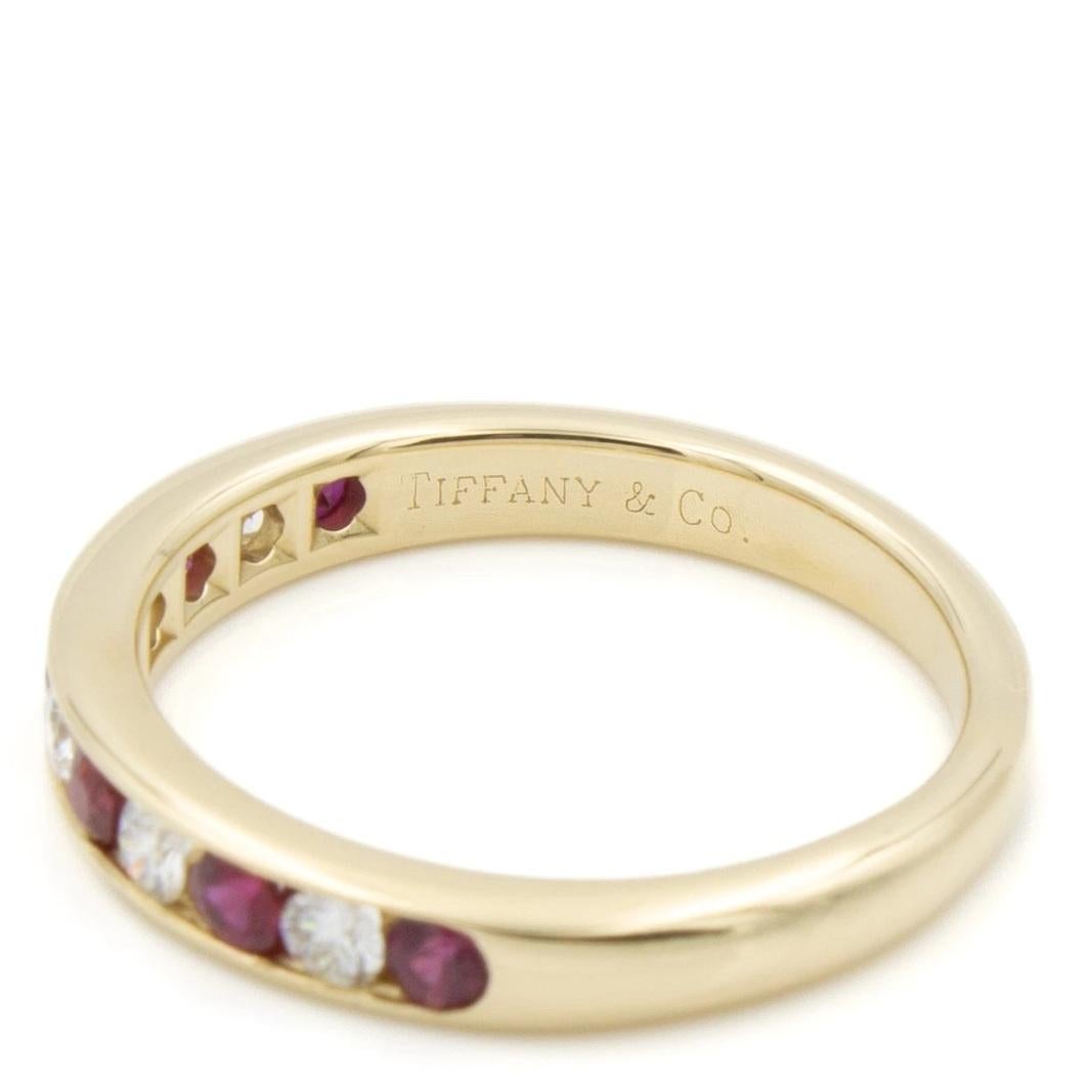 TIFFANY & Co. 18K Gold 3mm Halbkreis Diamant Rubin Band Ring 5.5 im Angebot 1