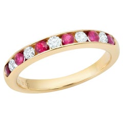 TIFFANY & Co. 18K Gold 3mm Half Circle Diamond Ruby Band Ring 5.5