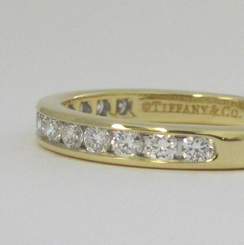 Round Cut TIFFANY & Co. 18K Gold 3mm Half Circle Diamond Wedding Band Ring 7.5  For Sale