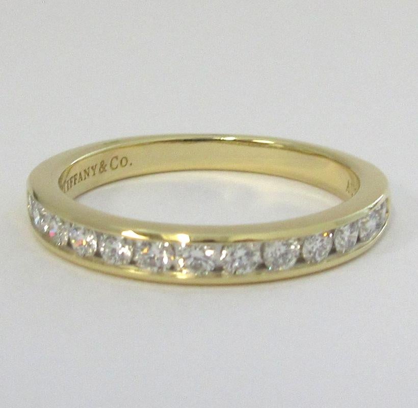 TIFFANY & Co. 18K Gold 3mm Half Circle Diamond Wedding Band Ring 7.5  For Sale 1