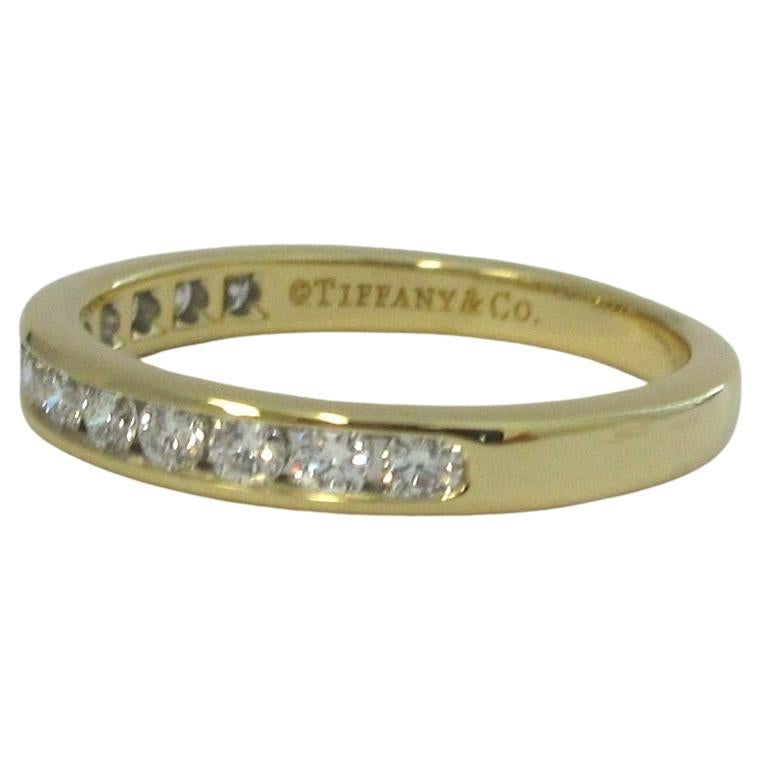TIFFANY & Co. 18K Gold 3mm Half Circle Diamond Wedding Band Ring 7.5  For Sale
