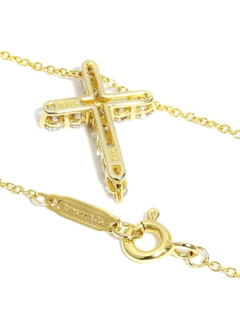 TIFFANY & Co. 18K Gold .42ct Diamond Cross Pendant Necklace For Sale 6