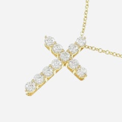 TIFFANY & Co. 18K Gold .42ct Diamond Cross Pendant Necklace