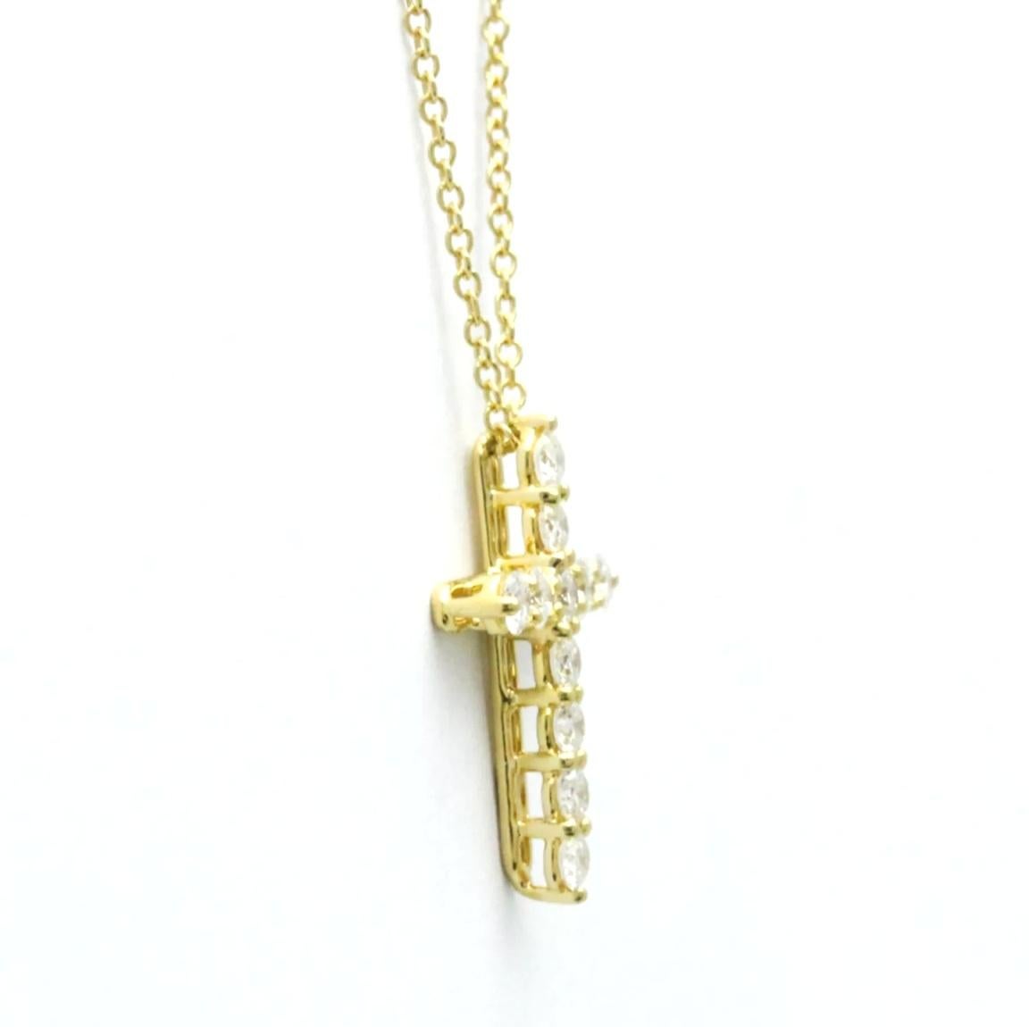 Women's TIFFANY & Co. 18K Gold .42ct Diamond Cross Pendant Necklace For Sale