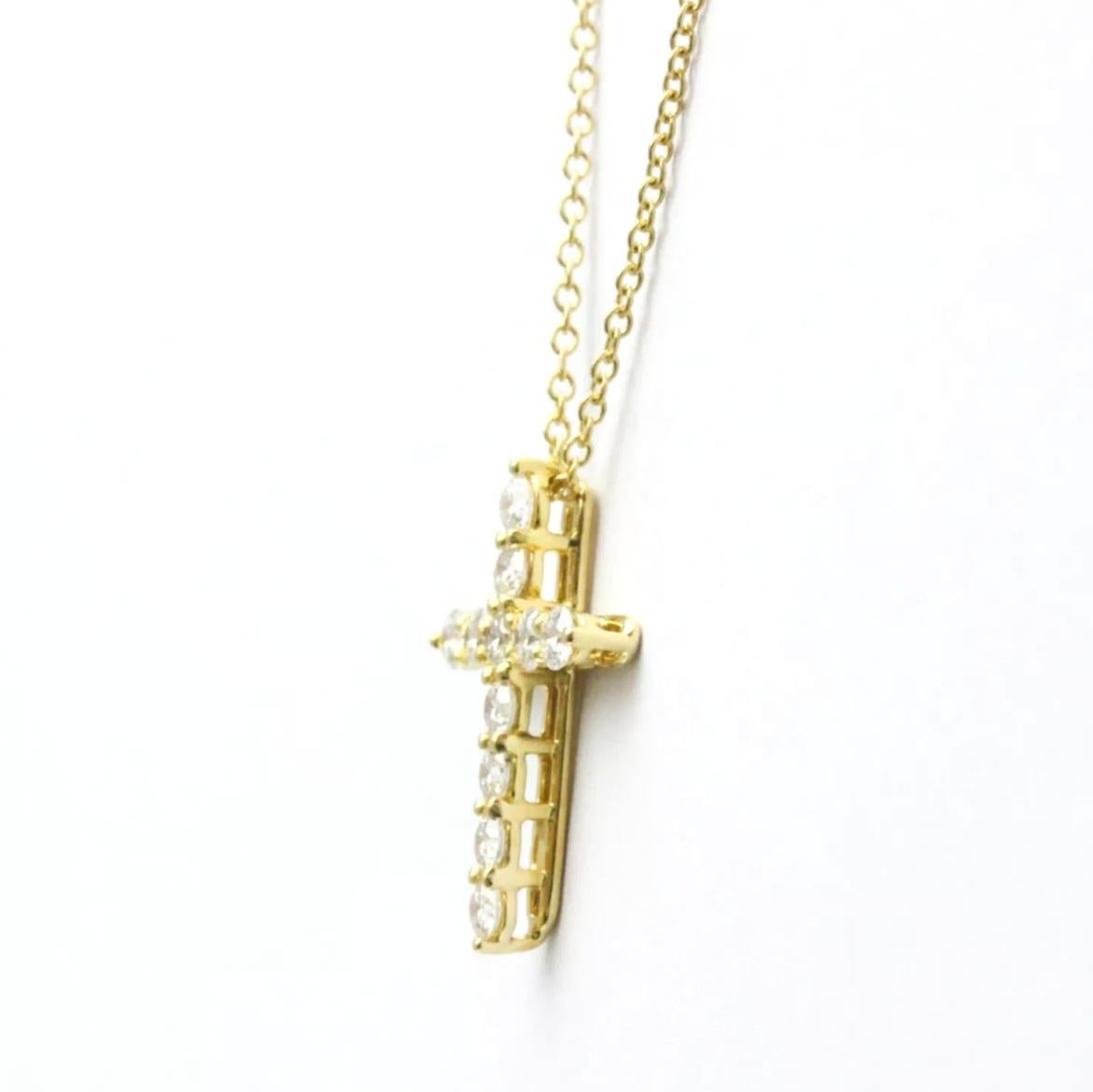 TIFFANY & Co. 18K Gold .42ct Diamond Cross Pendant Necklace For Sale 1