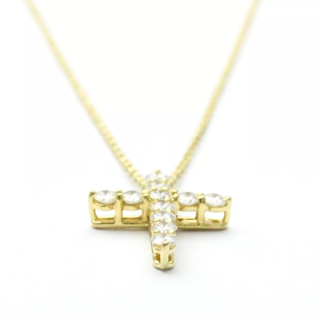 TIFFANY & Co. 18K Gold .42ct Diamond Cross Pendant Necklace For Sale 2