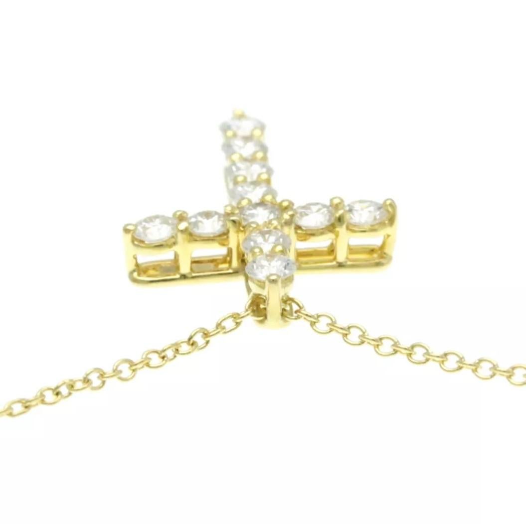 TIFFANY & Co. 18K Gold .42ct Diamond Cross Pendant Necklace For Sale 3