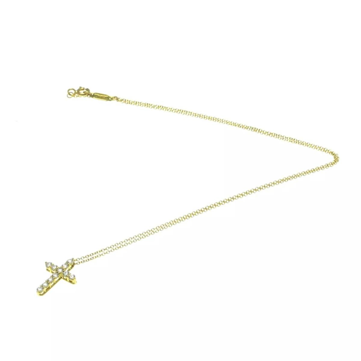TIFFANY & Co. 18K Gold .42ct Diamond Cross Pendant Necklace For Sale 4