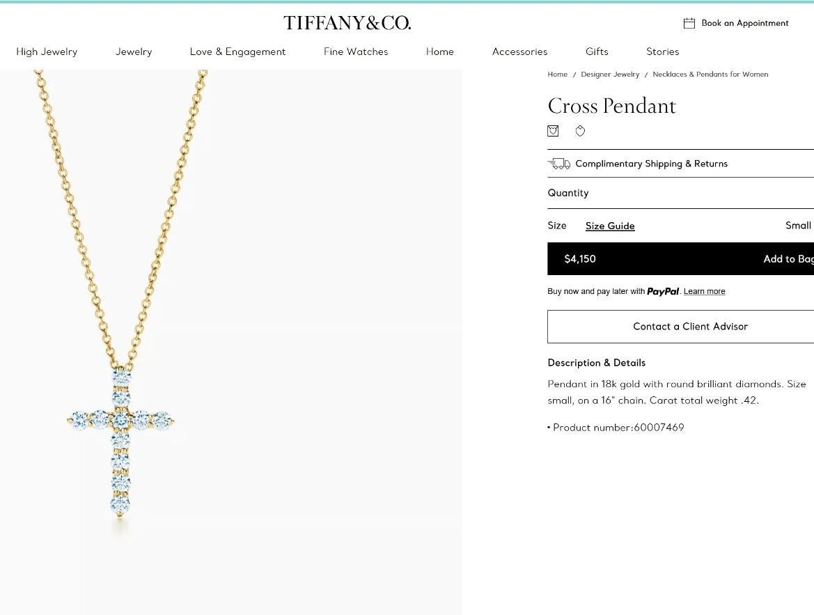 Collana con croce di diamanti TIFFANY & Co. in oro 18 carati da 0,42 carati in vendita 4