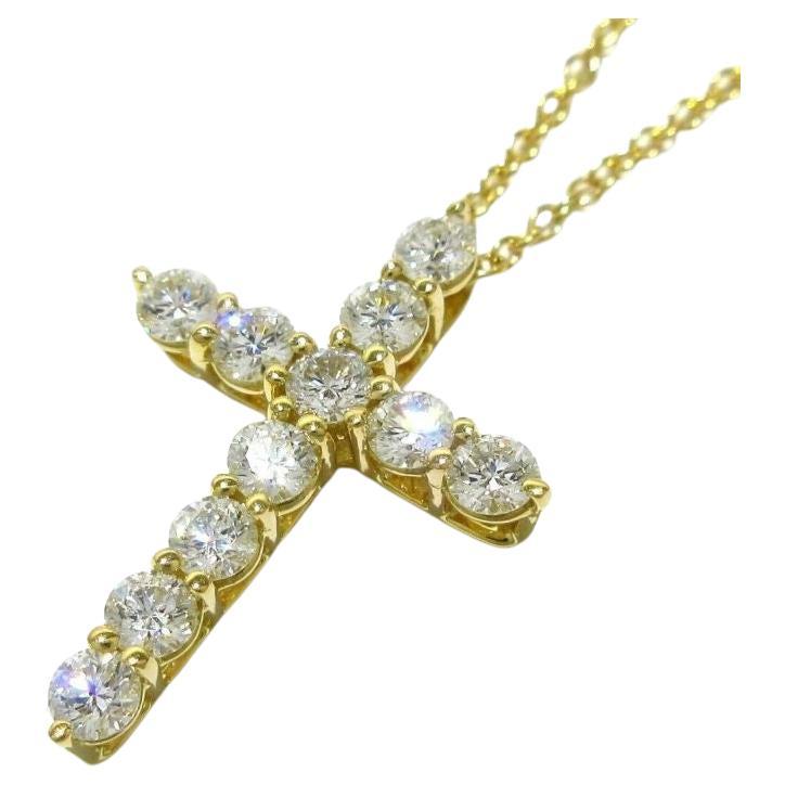 Tiffany & Co. 18K Gold .42ct Diamond Cross Pendant Necklace
