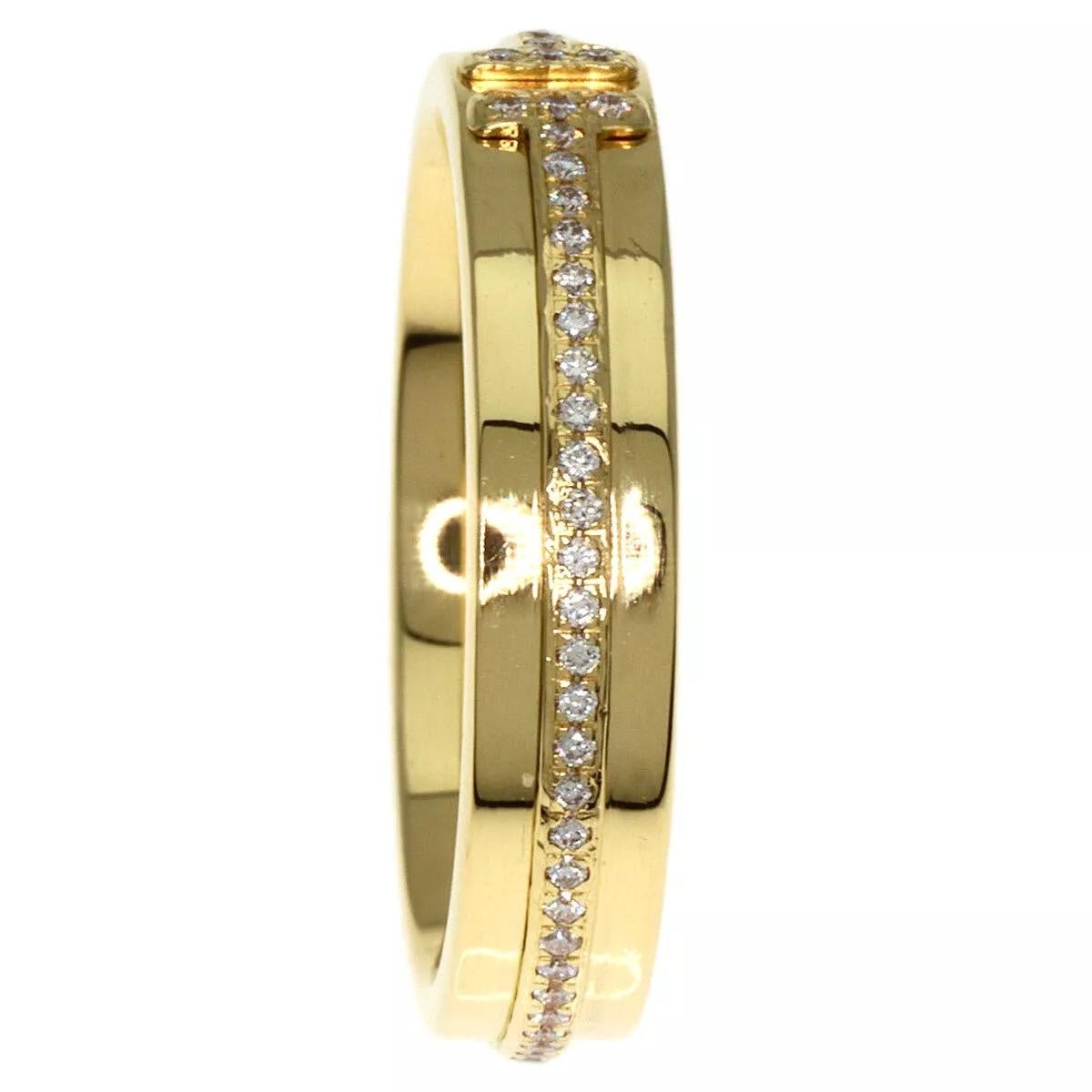 TIFFANY & Co. 18K Gold 4.5mm Wide Diamond T Ring 8 In Excellent Condition For Sale In Los Angeles, CA