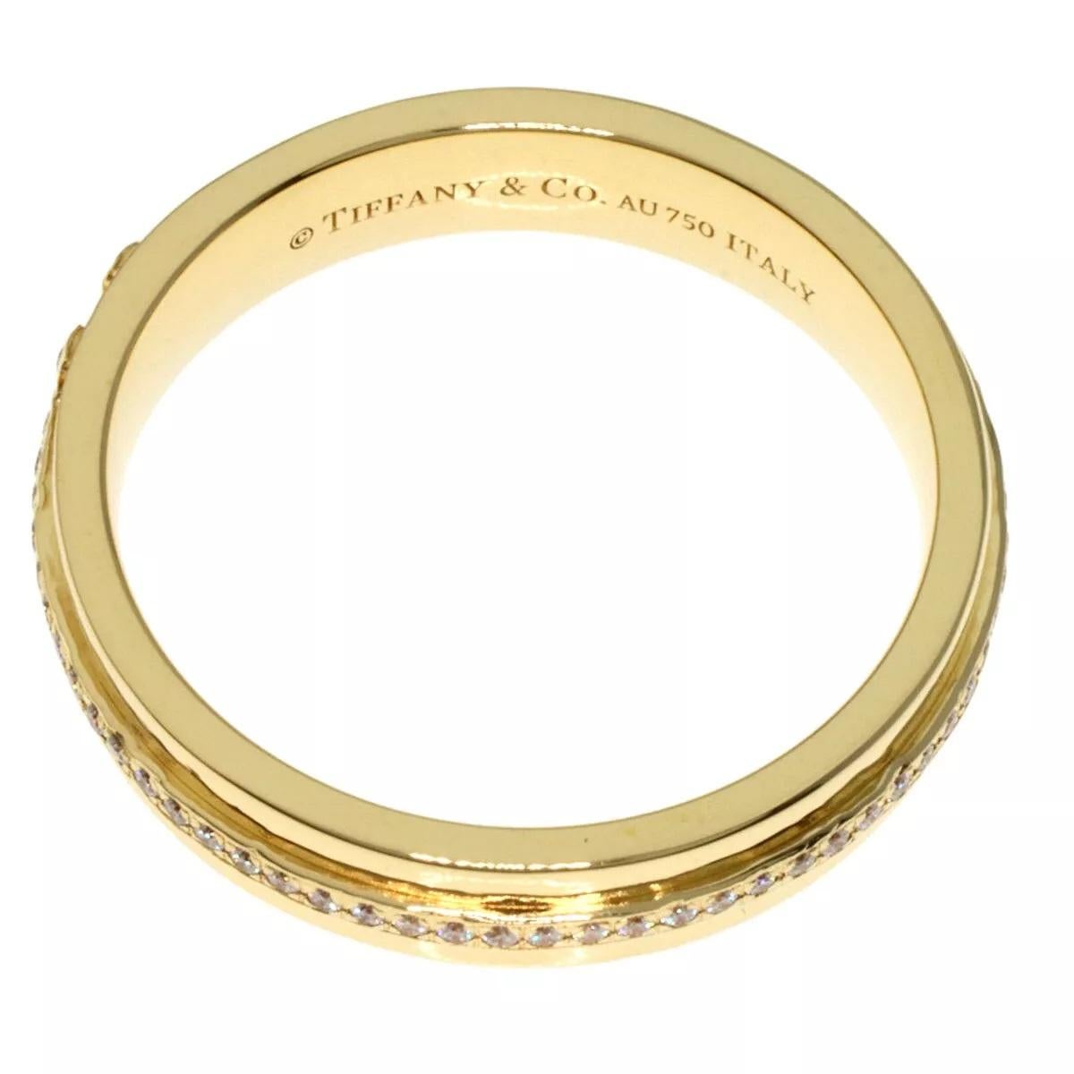 Women's or Men's TIFFANY & Co. 18K Gold 4.5mm Wide Diamond T Ring 8 For Sale