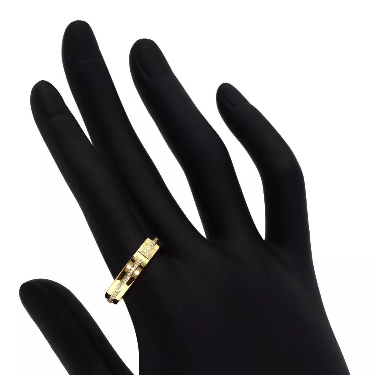 TIFFANY & Co. 18K Gold 4.5mm Wide Diamond T Ring 8 For Sale 1