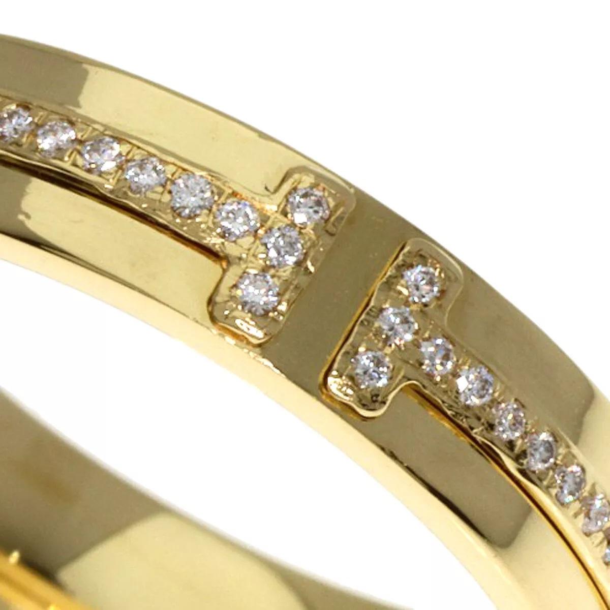TIFFANY & Co. 18K Gold 4.5mm Wide Diamond T Ring 8 For Sale 2
