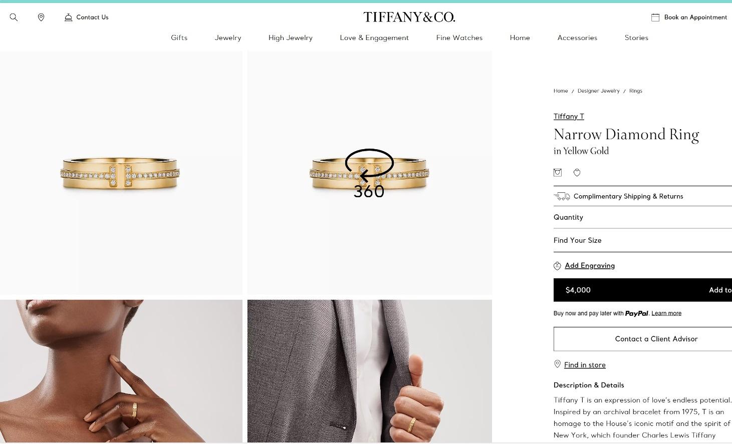 TIFFANY & Co. 18K Gold 4.5mm Wide Diamond T Ring 8 For Sale 3