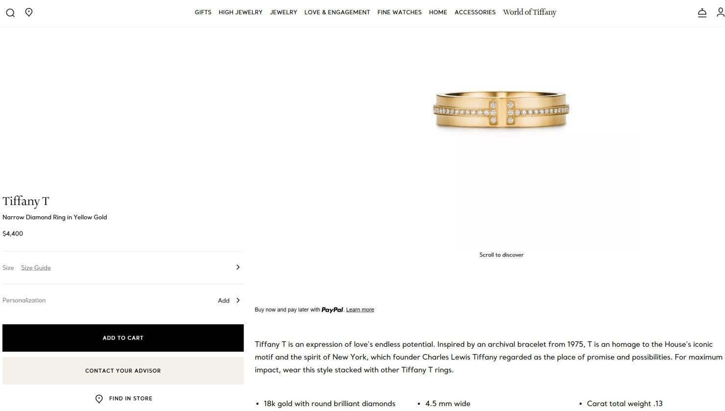 TIFFANY & Co. Anello a T con diamante largo 4,5 mm in oro 18K 8 in vendita 4