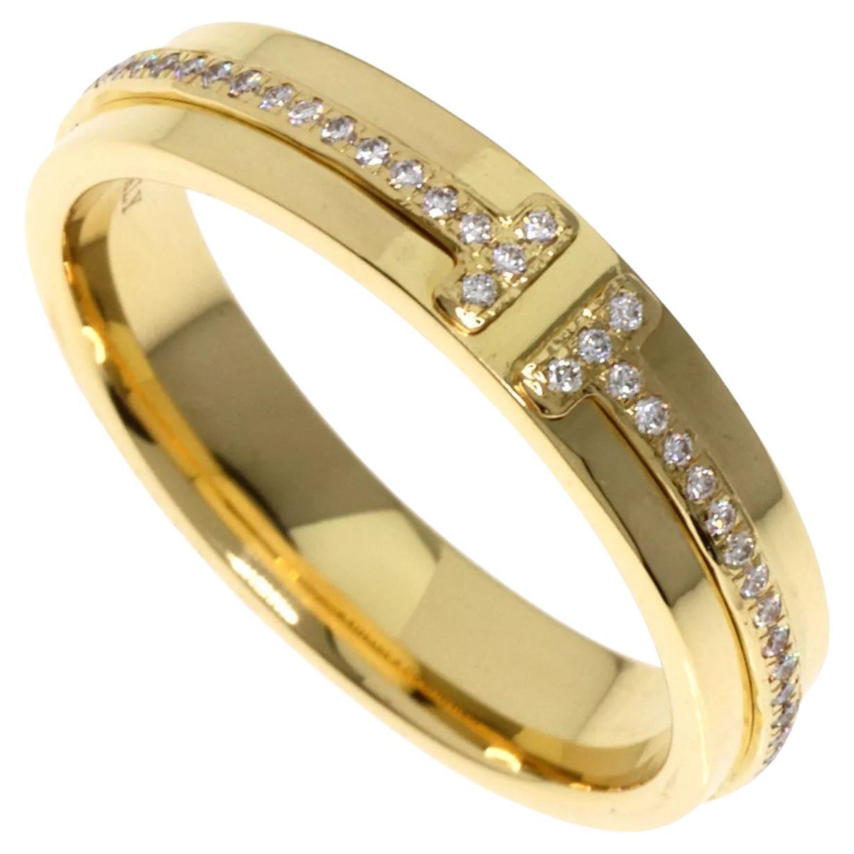 TIFFANY & Co. 18K Gold 4.5mm Wide Diamond T Ring 8