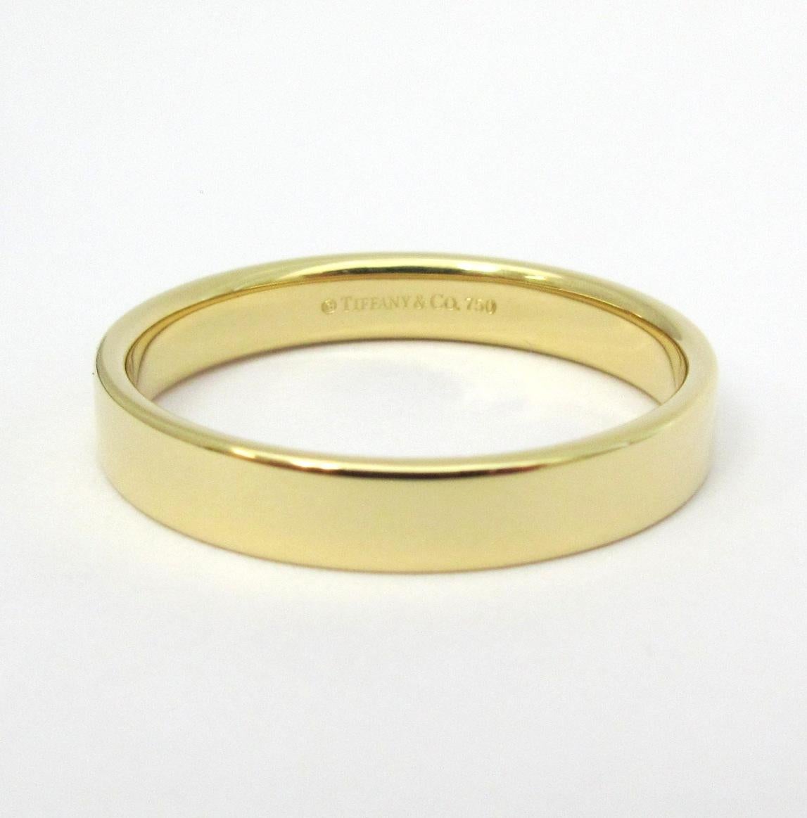 TIFFANY & Co. 18K Gold 4mm Essential Flat Wedding Band Ring 11.5 For Sale 2