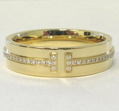 TIFFANY & Co. 18K Gold 5.5mm Wide Diamond T Ring 9