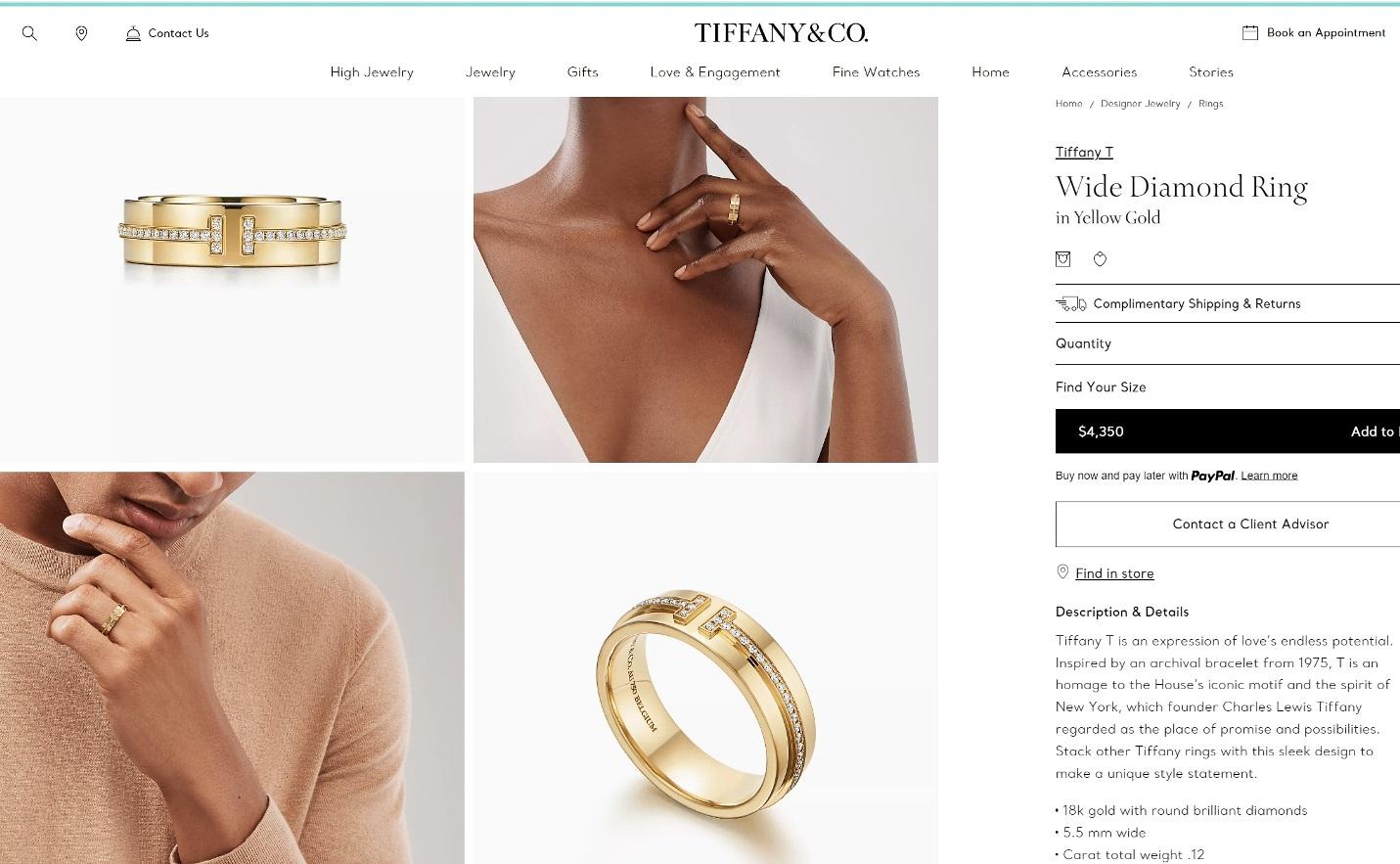 TIFFANY & Co. 18K Gold 5.5mm Wide Diamond T Ring 9 For Sale 1