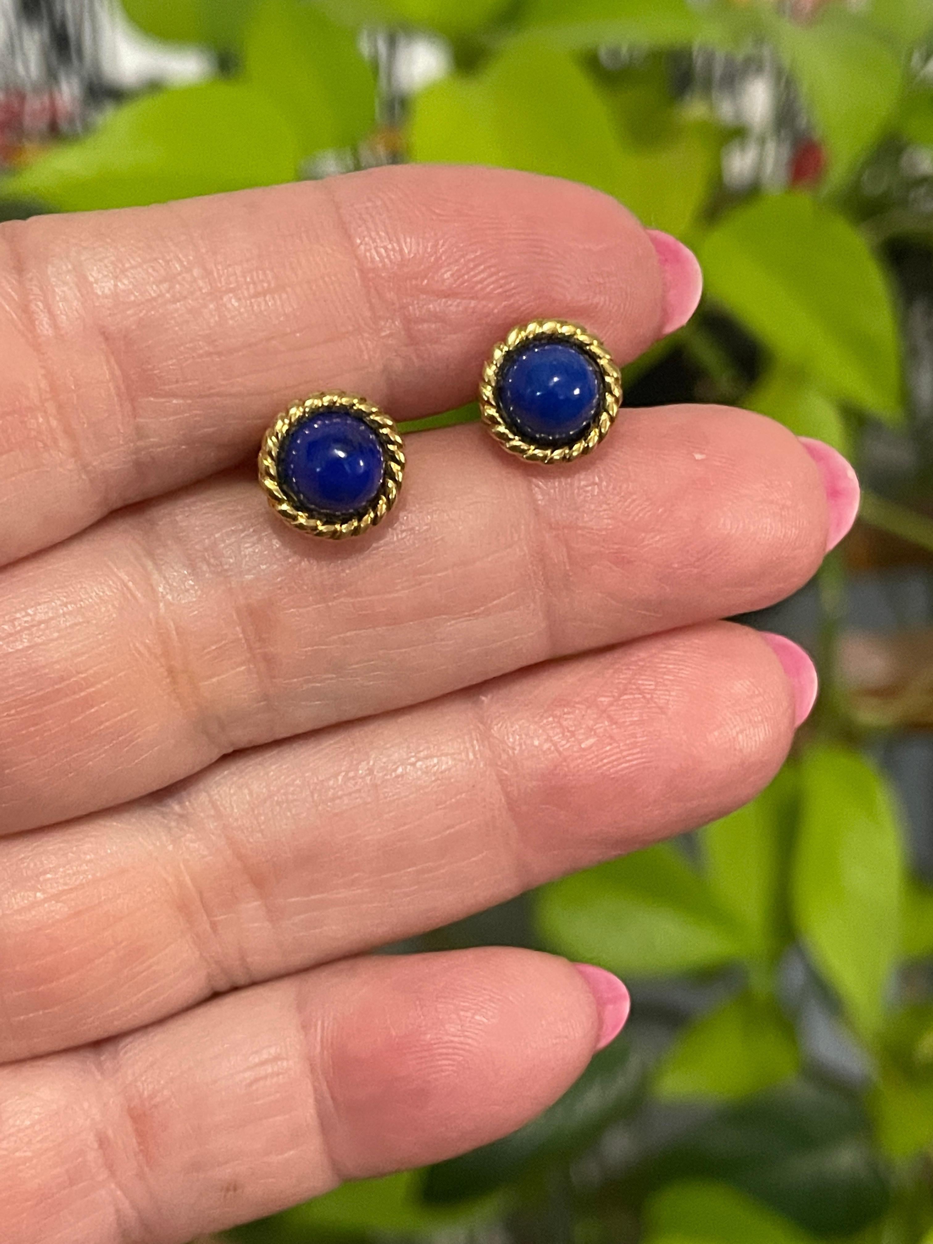 Tiffany & Co. 18k Gold Lapis Lazuli Stud Earrings 4