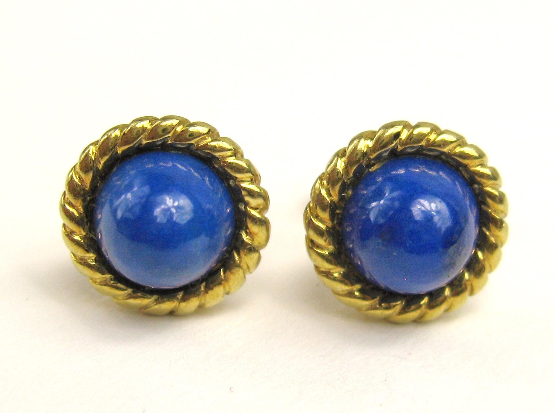 Tiffany & Co. 18k Gold 7mm Lapis Lazuli Stud Earrings. Hallmarked Tiffany & co. 18K Gold. With Original Box. Be sure to check our store front for more fabulous pieces from this collection. We have been selling this collection on 1st dibs since 2013.