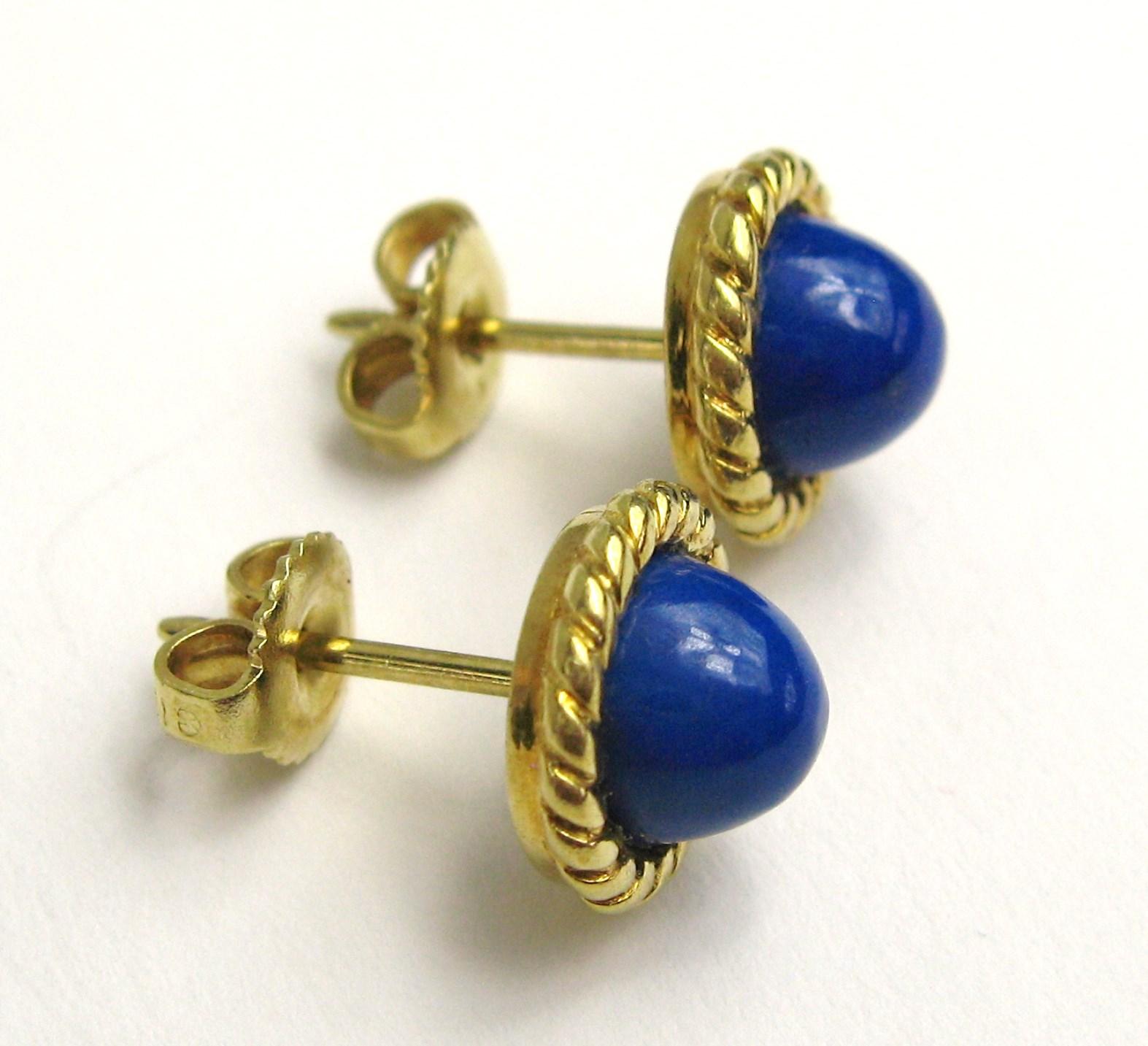 Contemporary Tiffany & Co. 18k Gold Lapis Lazuli Stud Earrings