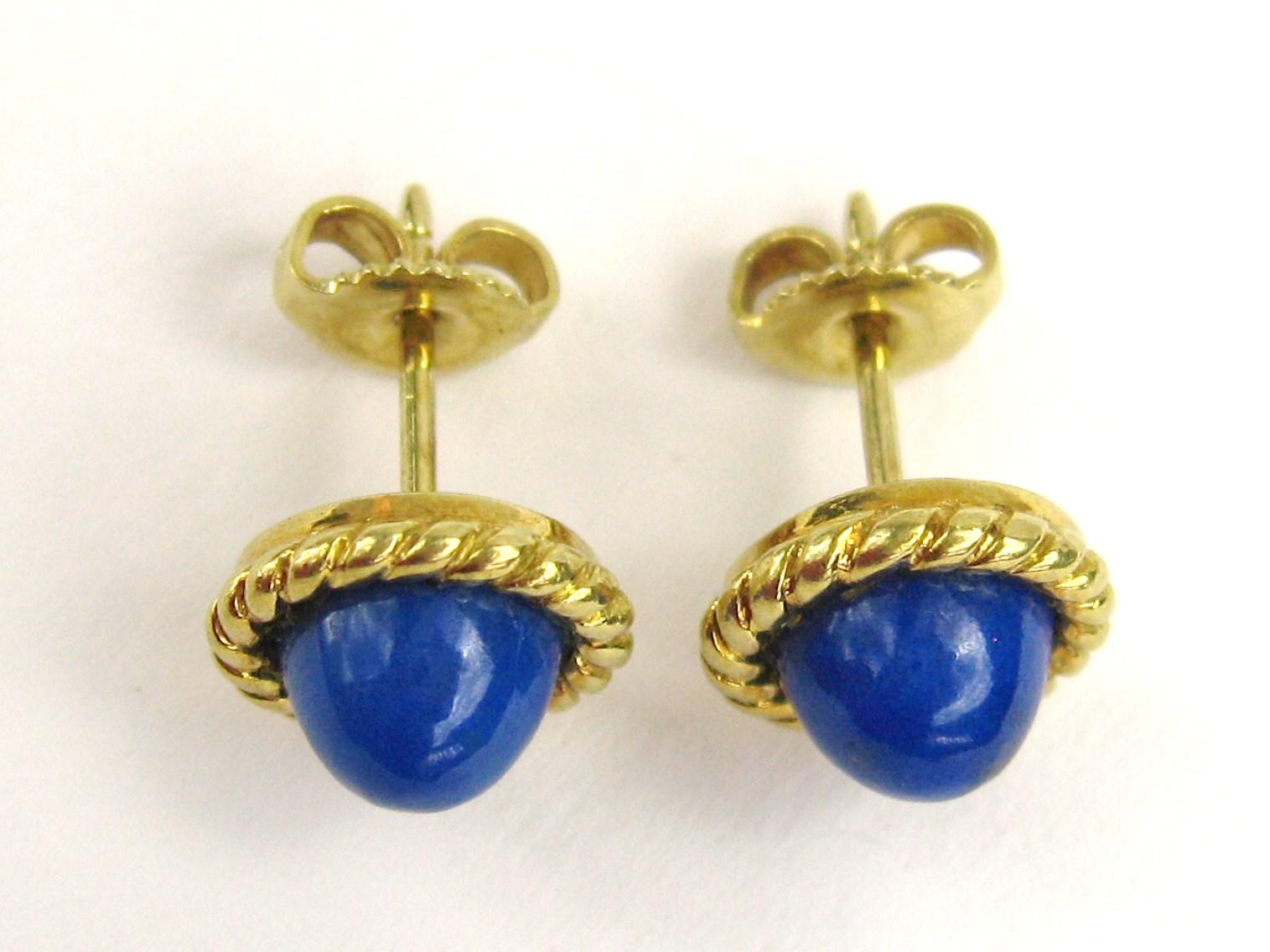 Cabochon Tiffany & Co. 18k Gold Lapis Lazuli Stud Earrings