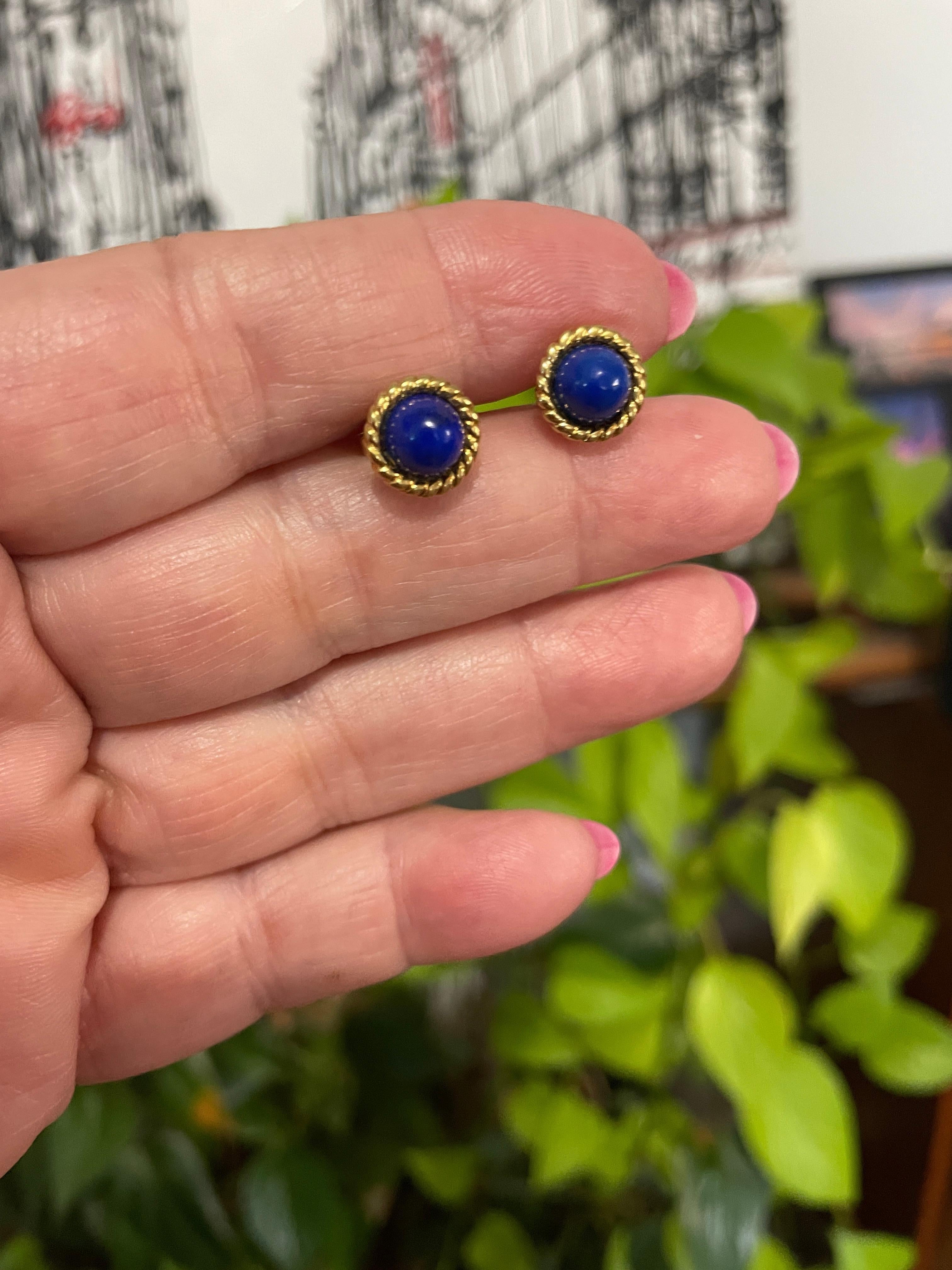 Tiffany & Co. 18k Gold Lapis Lazuli Stud Earrings 3