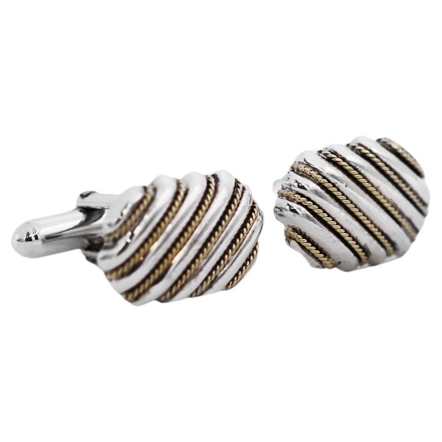 Tiffany & Co. 18k Gold 925 Silver Rope Cufflinks For Sale