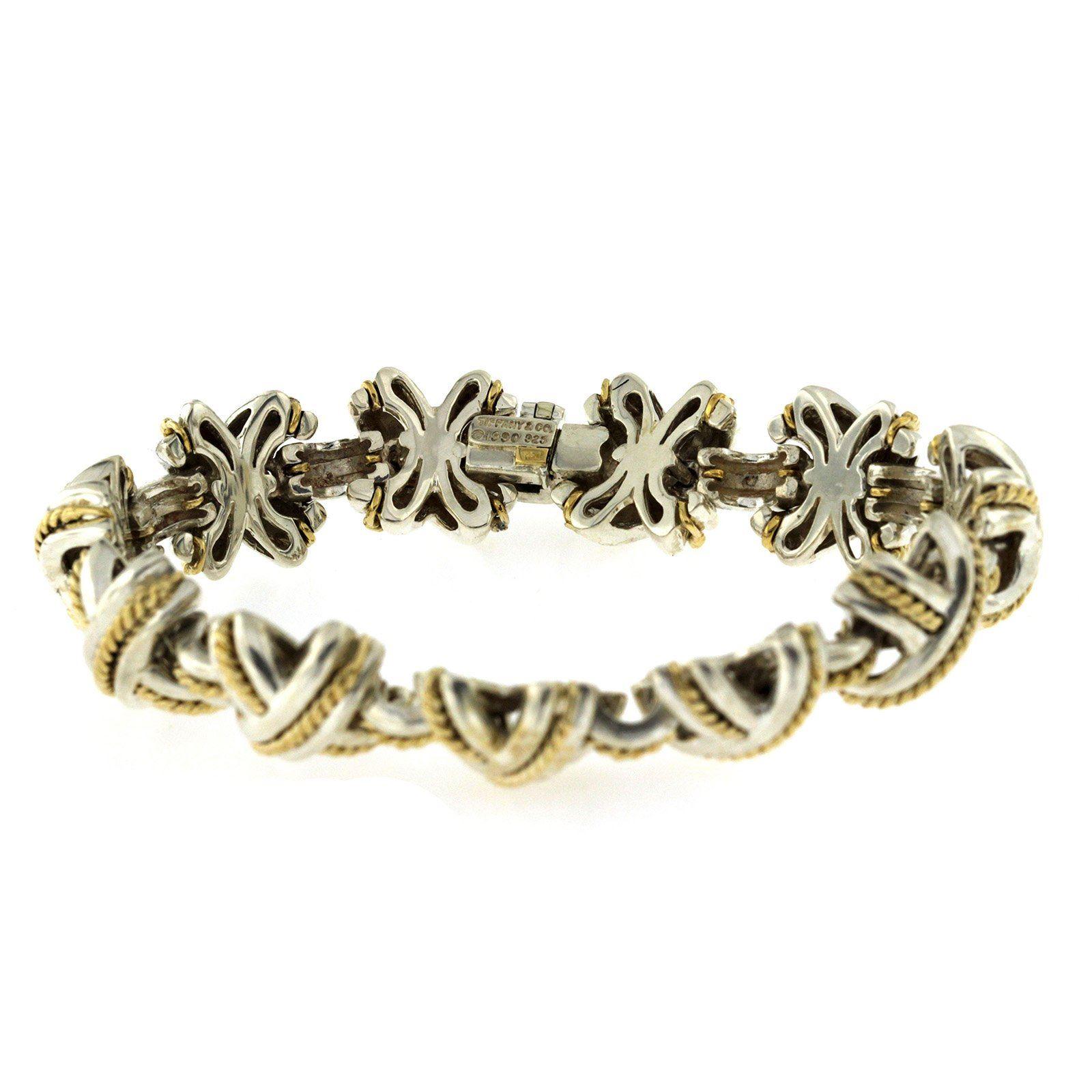 Women's Tiffany & Co. 18 Karat Gold 925 Silver Signature X Link Bracelet