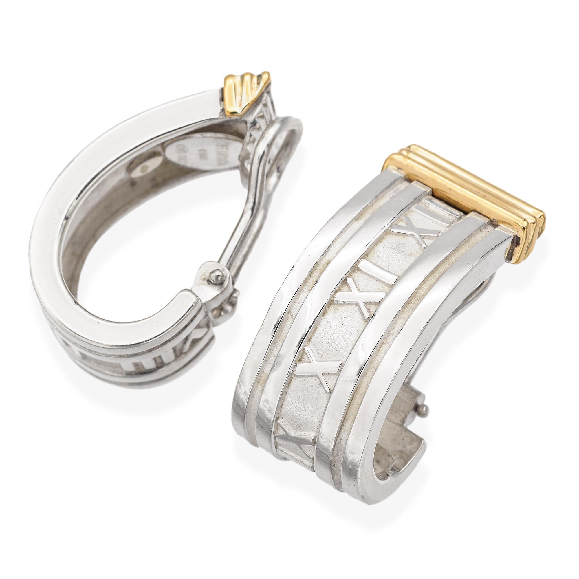 Tiffany & Co. 18K Gold 925 Sterling Silver Atlas Huggie Half Hoop Earrings In Good Condition For Sale In New York, NY