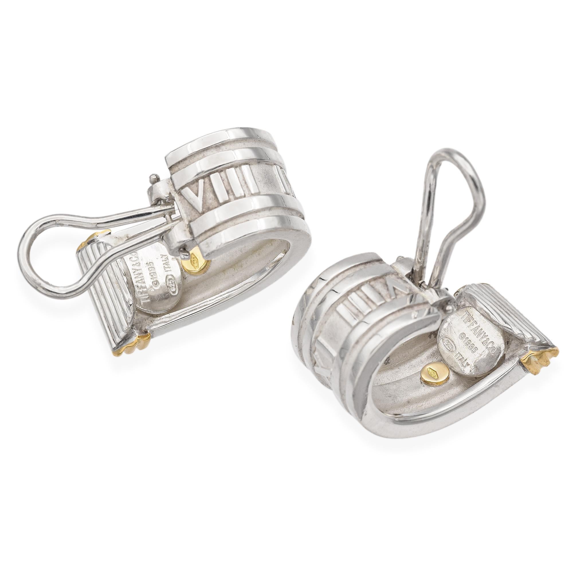 Women's Tiffany & Co. 18K Gold 925 Sterling Silver Atlas Huggie Half Hoop Earrings For Sale
