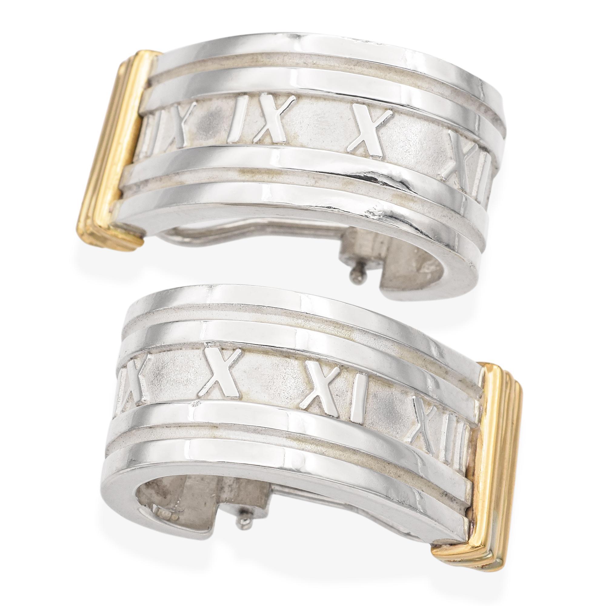Tiffany & Co. 18K Gold 925 Sterling Silver Atlas Huggie Half Hoop Earrings For Sale 1