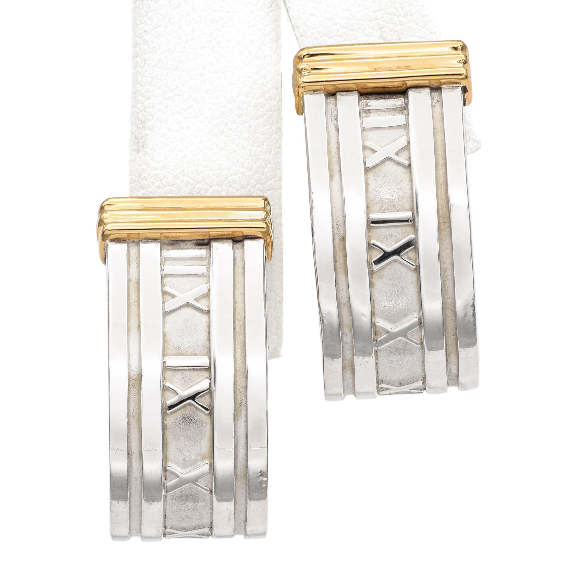 Tiffany & Co. 18K Gold 925 Sterling Silver Atlas Huggie Half Hoop Earrings For Sale 2