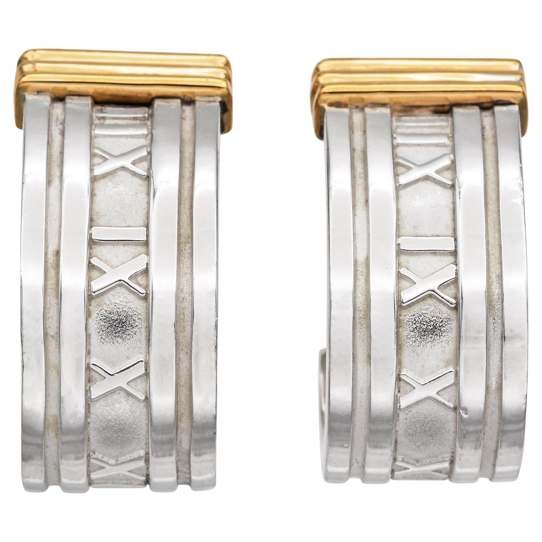 Tiffany & Co. 18K Gold 925 Sterlingsilber Atlas Huggie Halbcreolen-Ohrringe, Tiffany & Co.