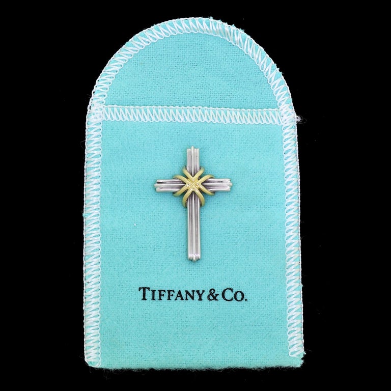 Tiffany and Co 18k Gold and 925 Sterling Silver Christian Cross Pendant