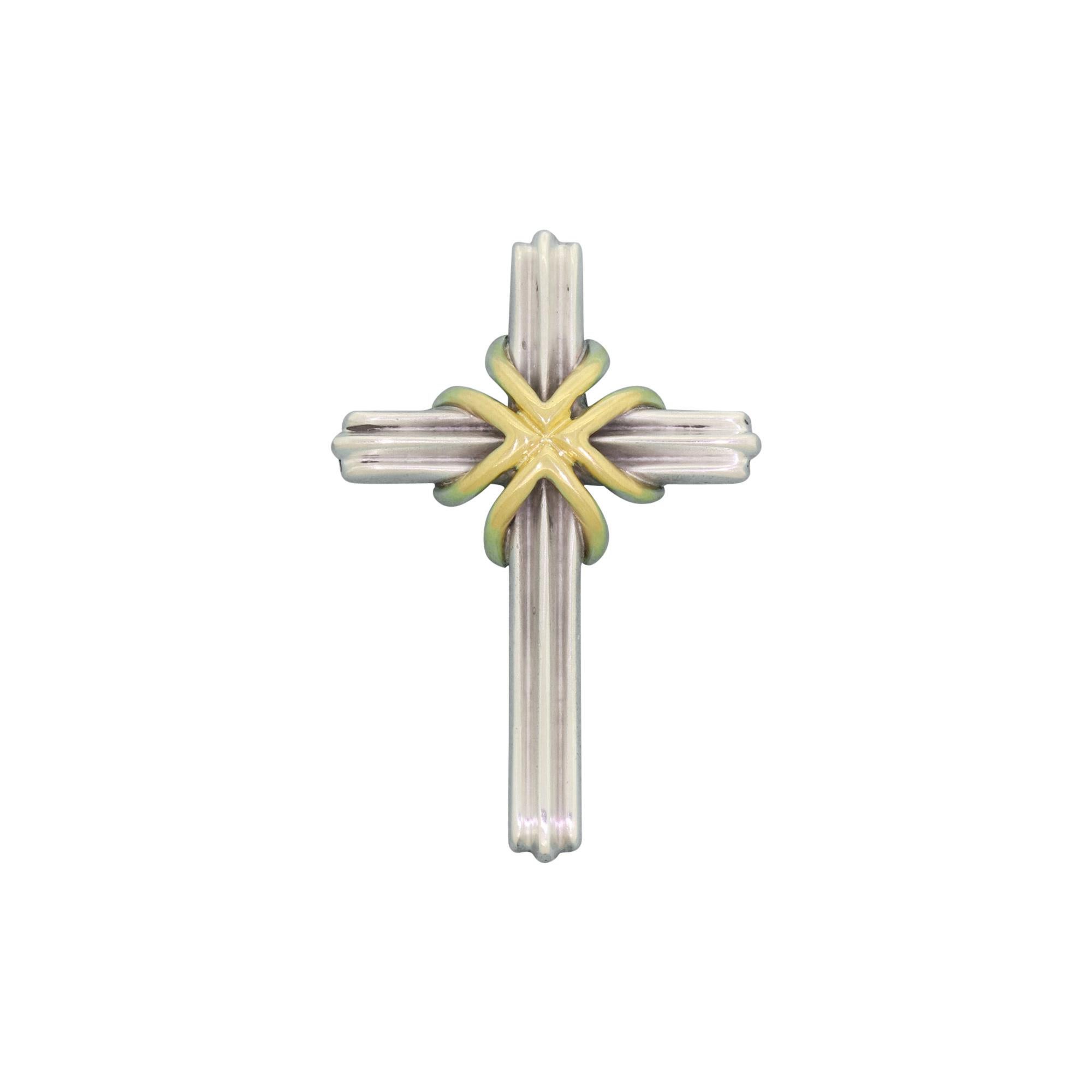 Tiffany & Co 18k Gold & 925 Sterling Silver Christian Cross Pendant for Necklace