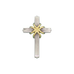 Vintage Tiffany & Co 18k Gold & 925 Sterling Silver Christian Cross Pendant for Necklace