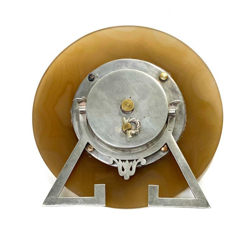 Tiffany & Co. 18k Gold Agate Enamel Diamond & Sterling Silver Art Deco Clock In Good Condition For Sale In WILMINGTON, CA